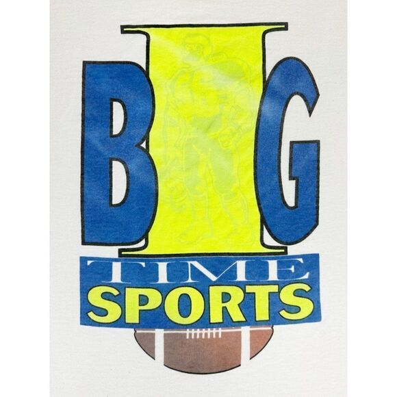 Vintage 90s Big Time Sports T-Shirt White Large Football Single Stitch - Picture 4 of 10